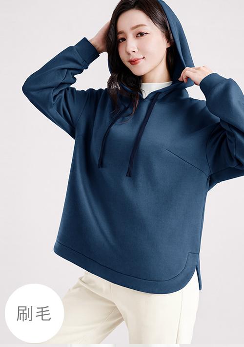 保暖.MIT永續環保材質-刷毛寬版連帽上衣