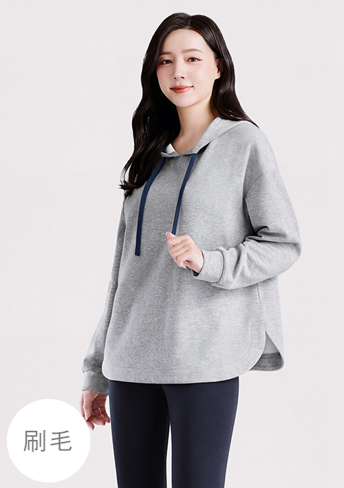 保暖.MIT永續環保材質-刷毛寬版連帽上衣
