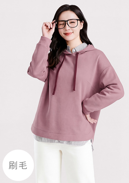 保暖.MIT永續環保材質-刷毛寬版連帽上衣