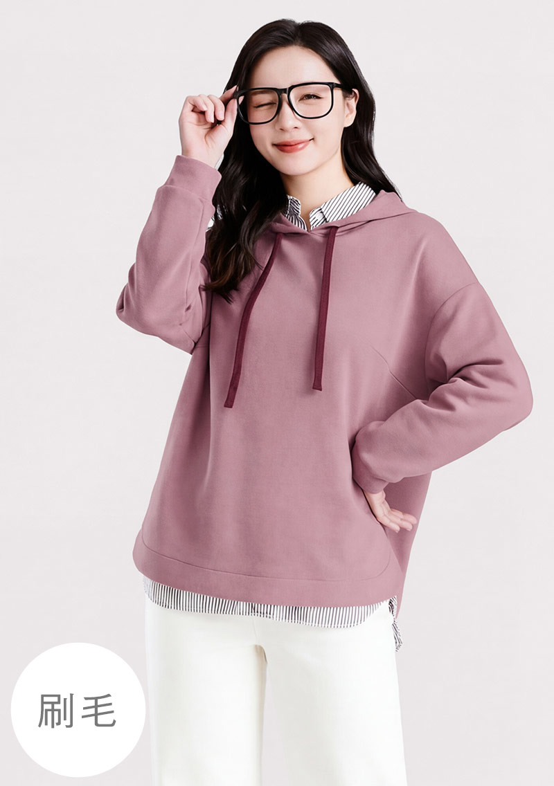 保暖.MIT永續環保材質-刷毛寬版連帽上衣