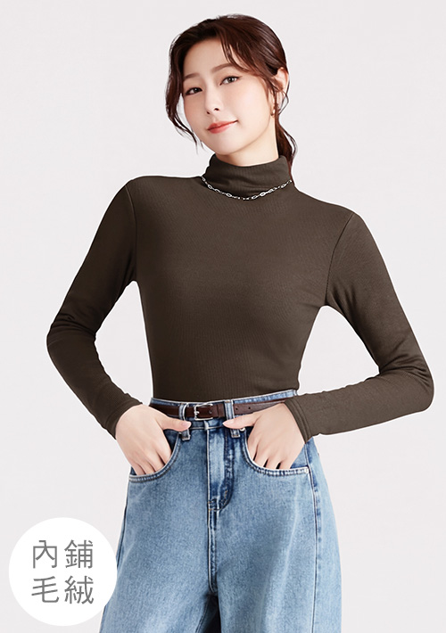 暖暖絨氣質高領坑條上衣