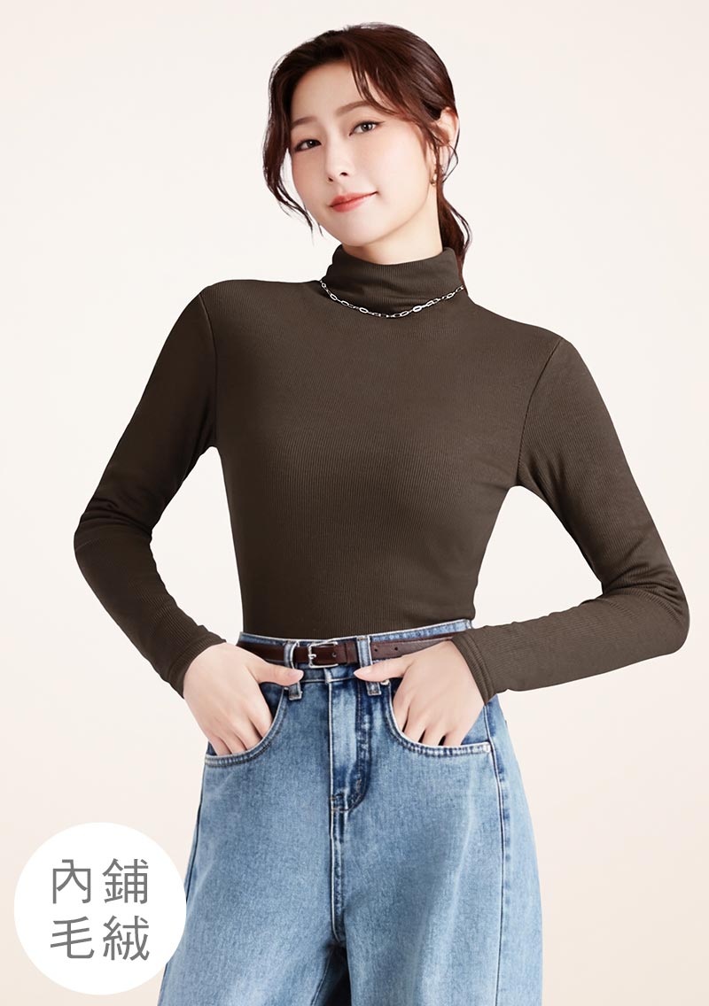 暖暖絨氣質高領坑條上衣