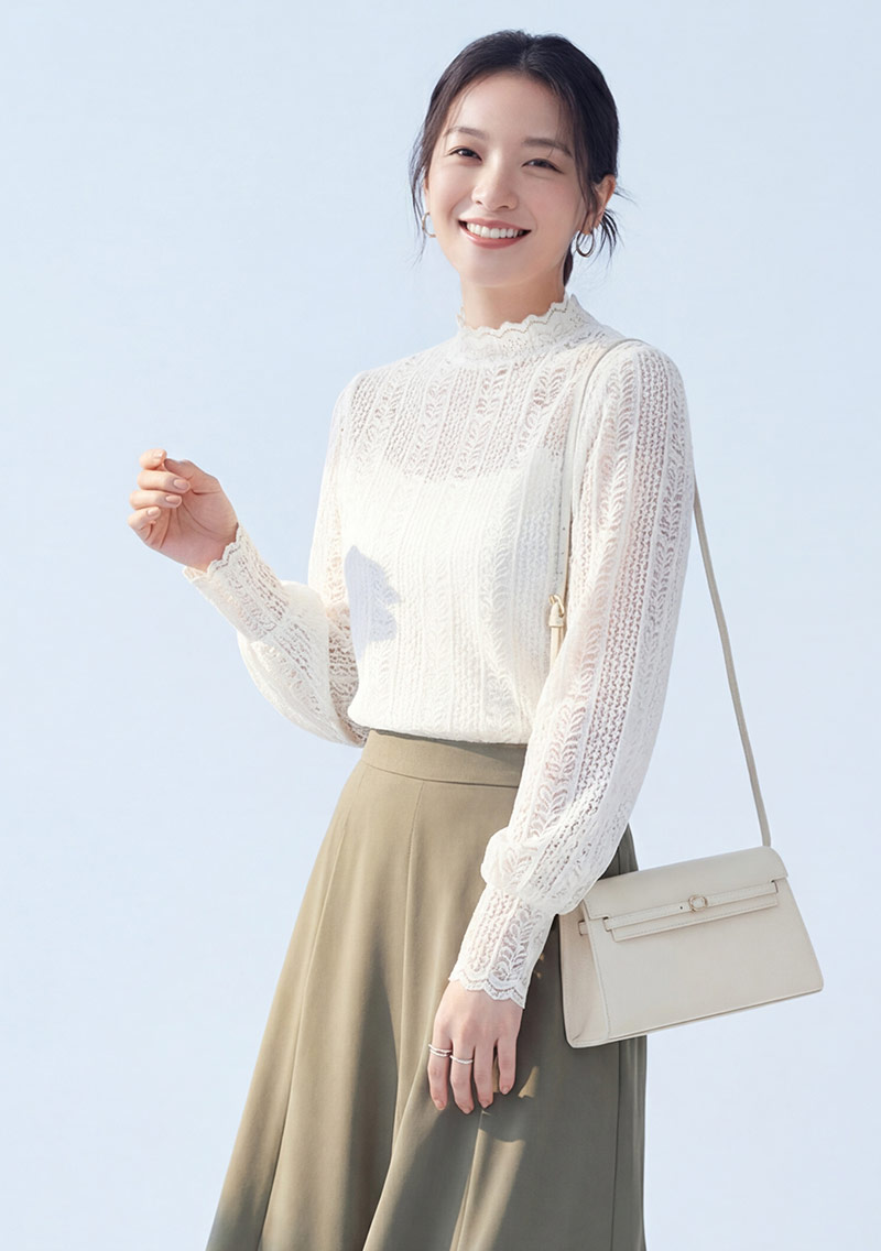 法式鏤空蕾絲半高領上衣