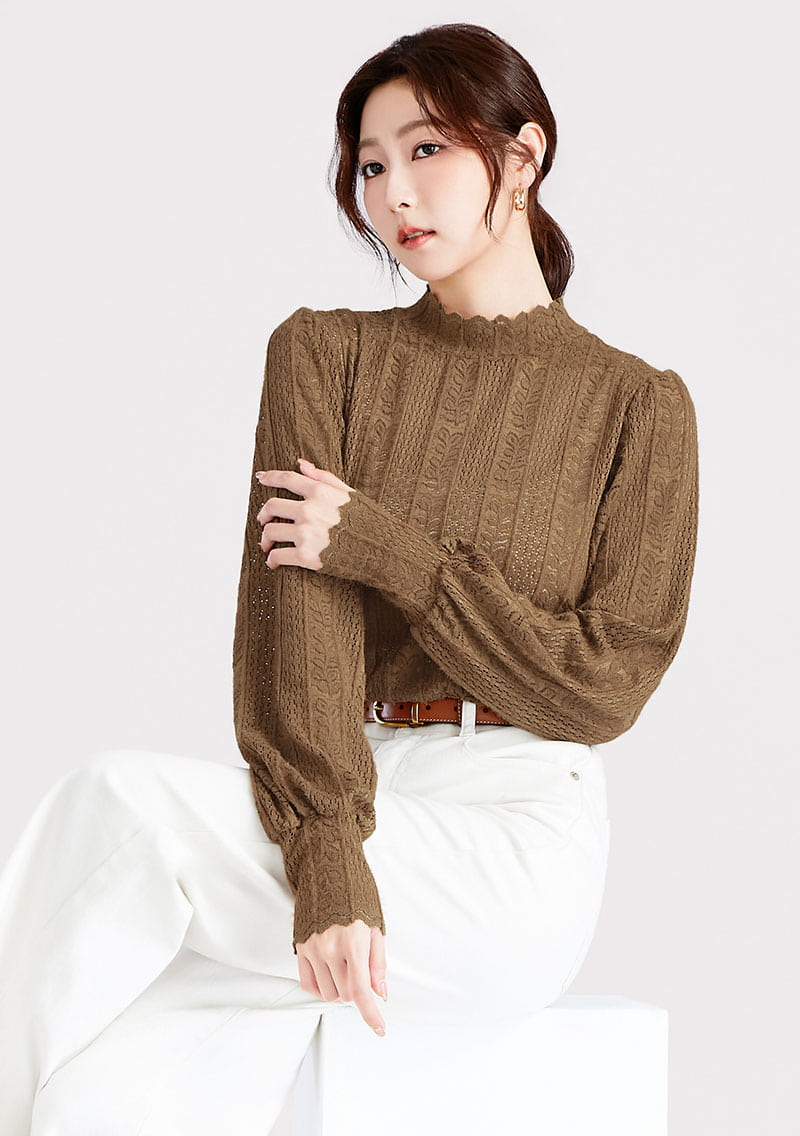 法式鏤空蕾絲半高領上衣