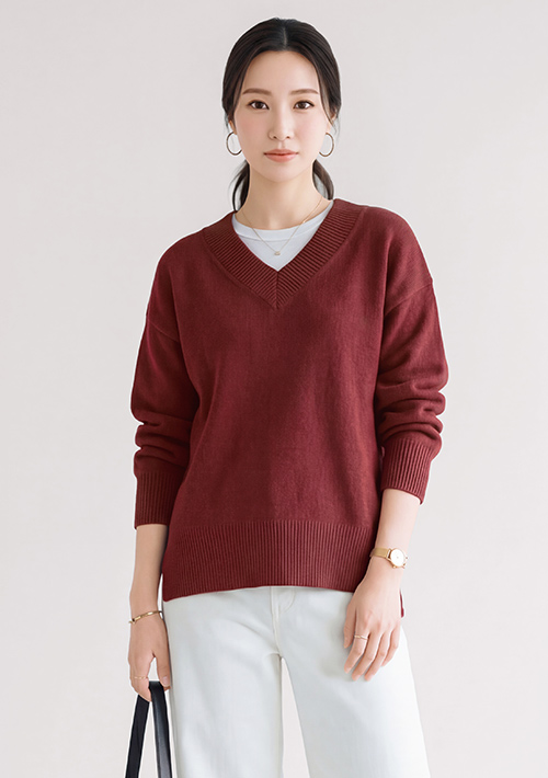 V領側開衩毛衣