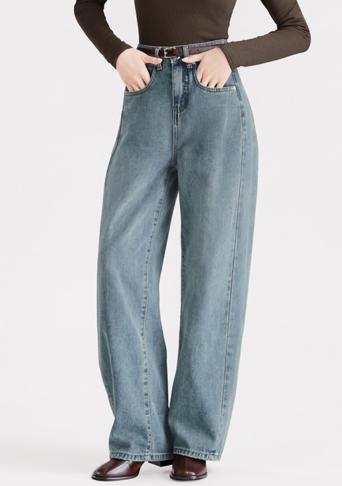 自然水洗繭型牛仔褲