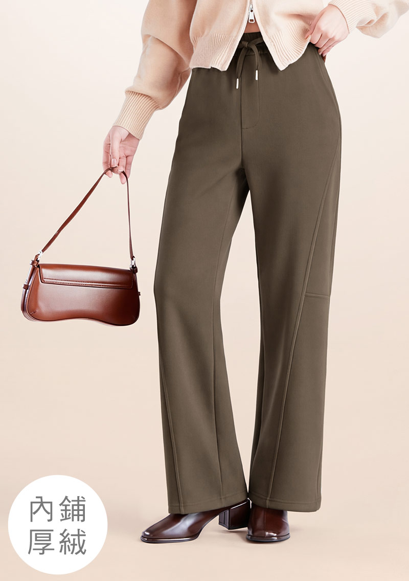 暖暖絨彈性腰修身直筒褲