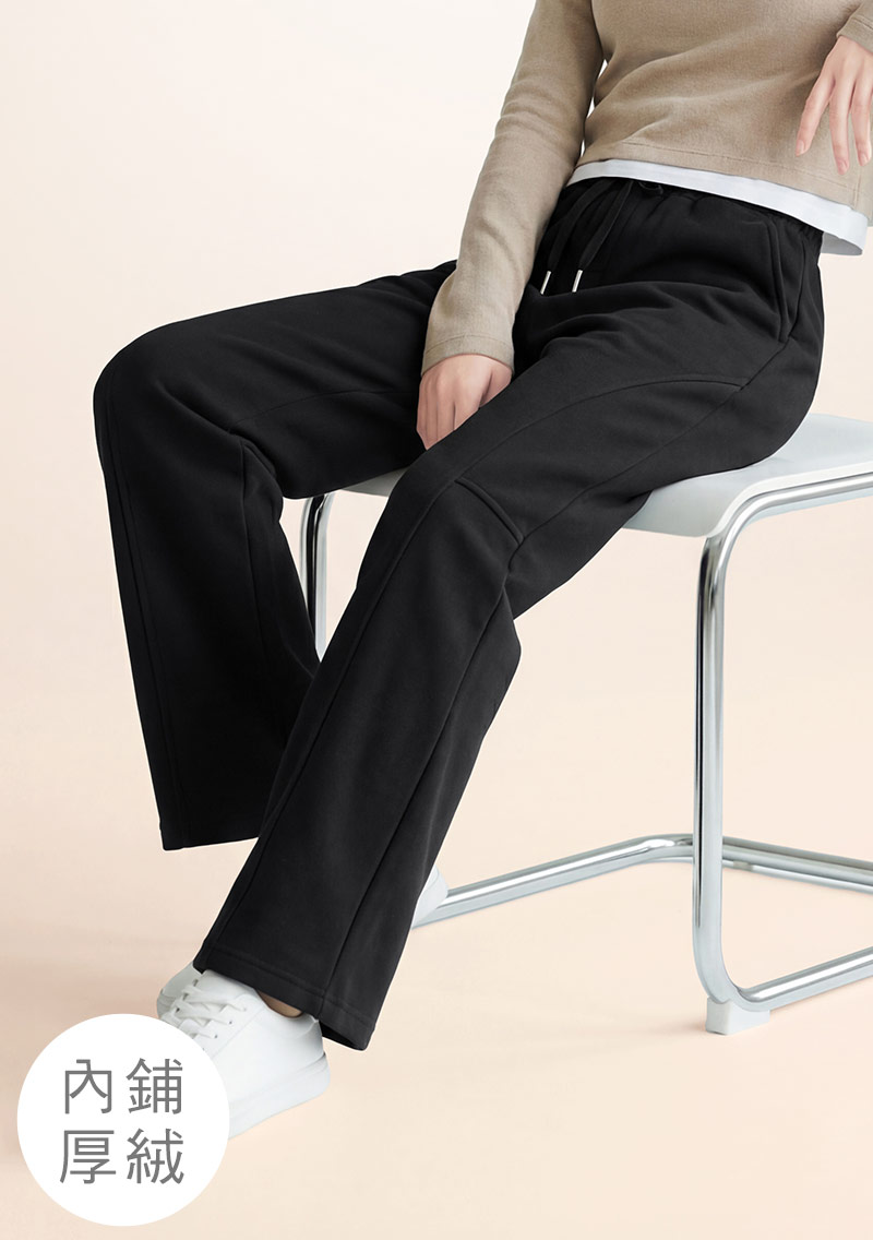 暖暖絨彈性腰修身直筒褲