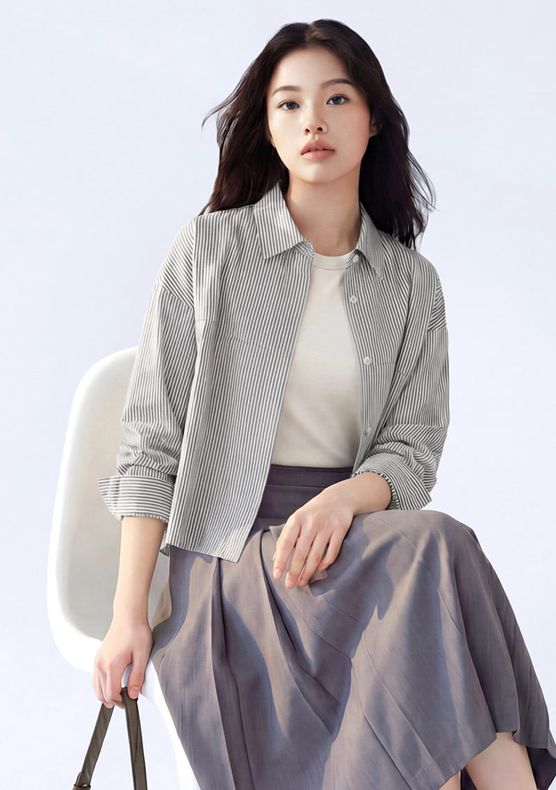 直條紋短版襯衫