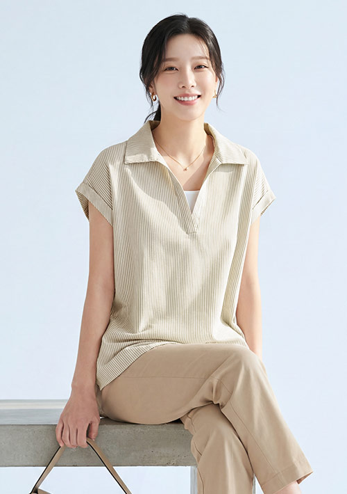 假兩件法式袖條紋襯衫