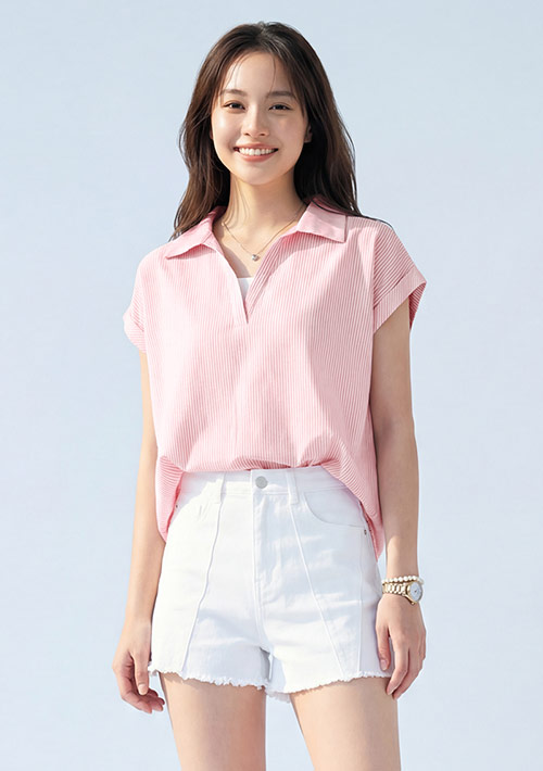 假兩件法式袖條紋襯衫
