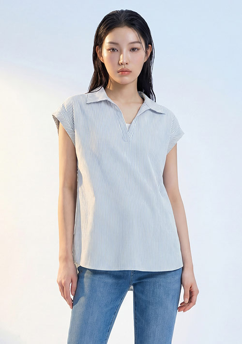 假兩件法式袖條紋襯衫