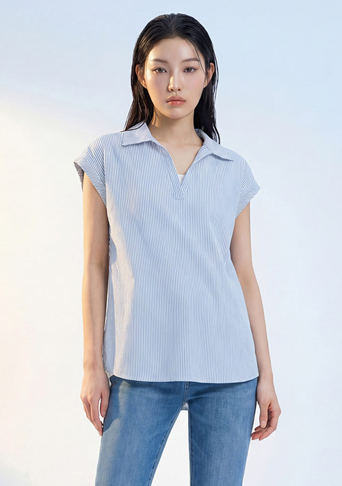 假兩件法式袖條紋襯衫
