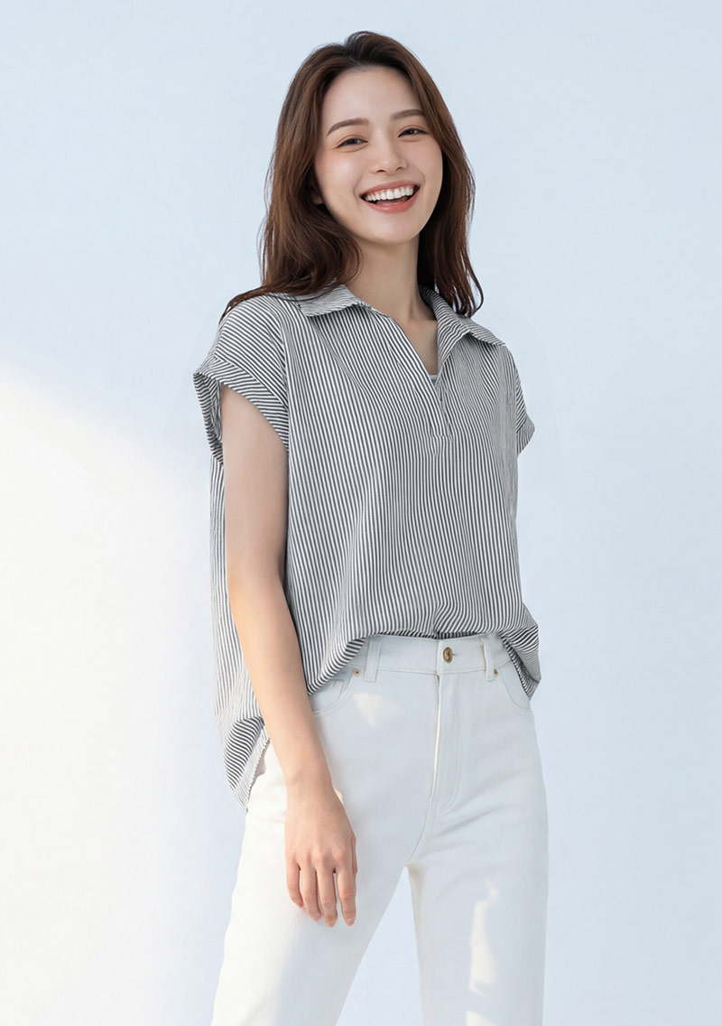 假兩件法式袖條紋襯衫