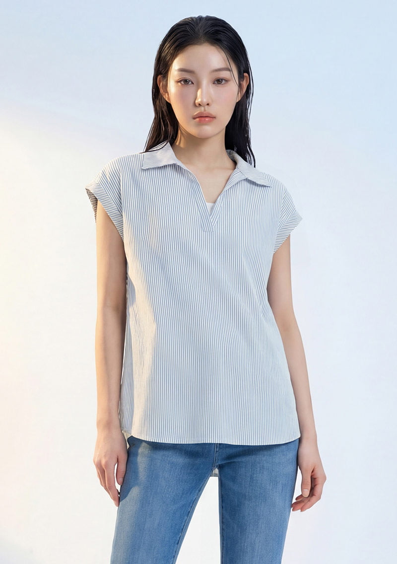 假兩件法式袖條紋襯衫