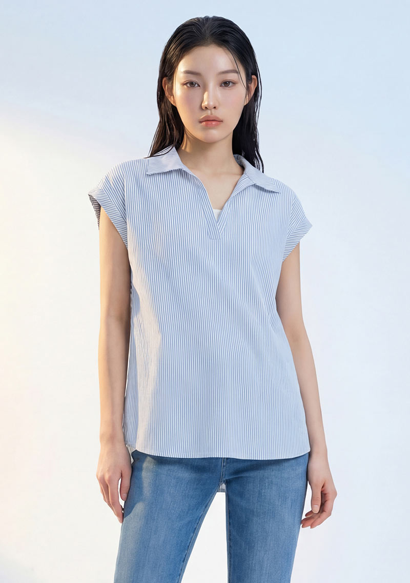 假兩件法式袖條紋襯衫