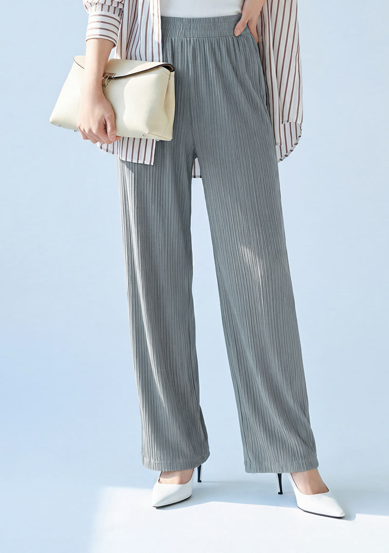 顯瘦垂感細褶寬褲