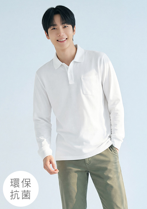 舒適.MIT永續環保材質-抗UV吸排抗菌口袋長袖polo衫-男裝