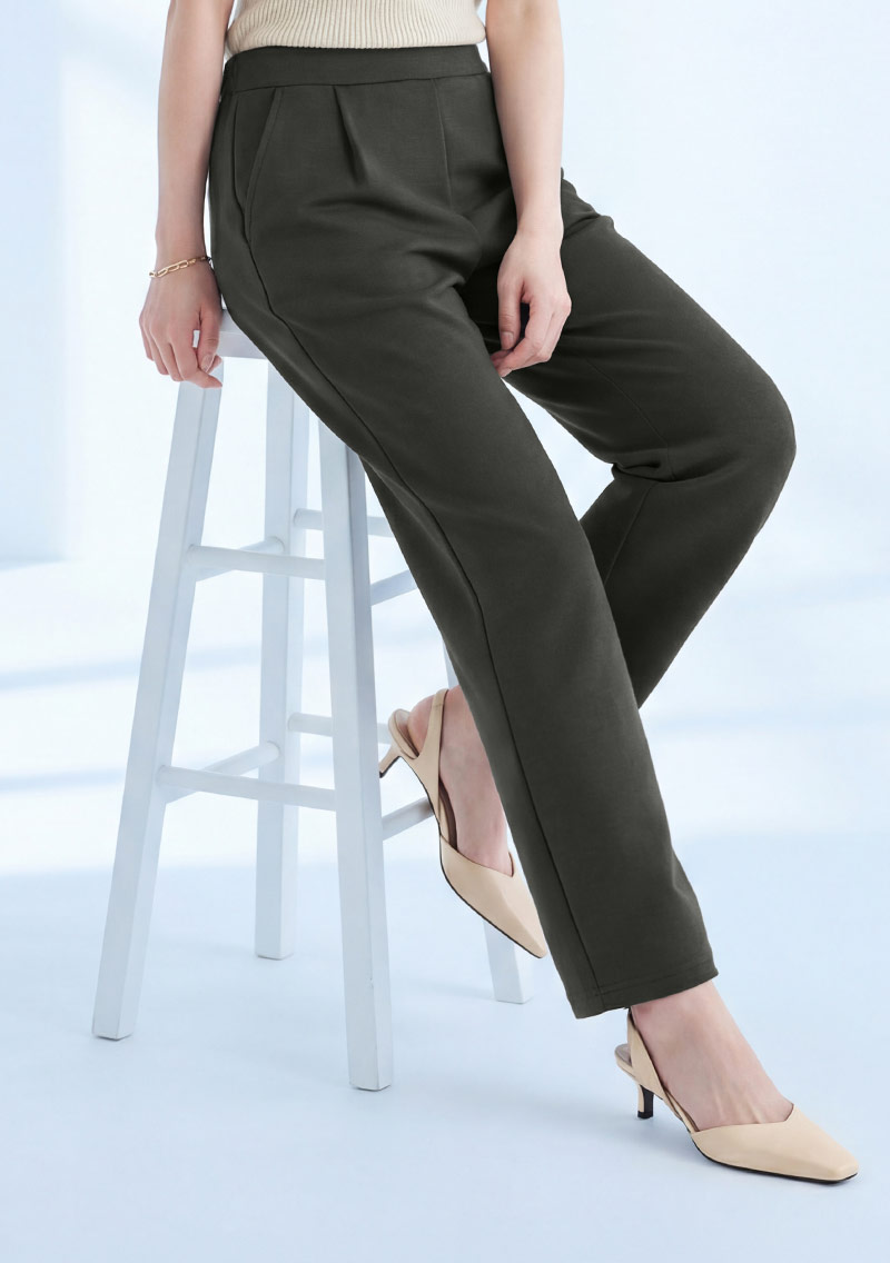 輕氧棉簡約壓褶長褲