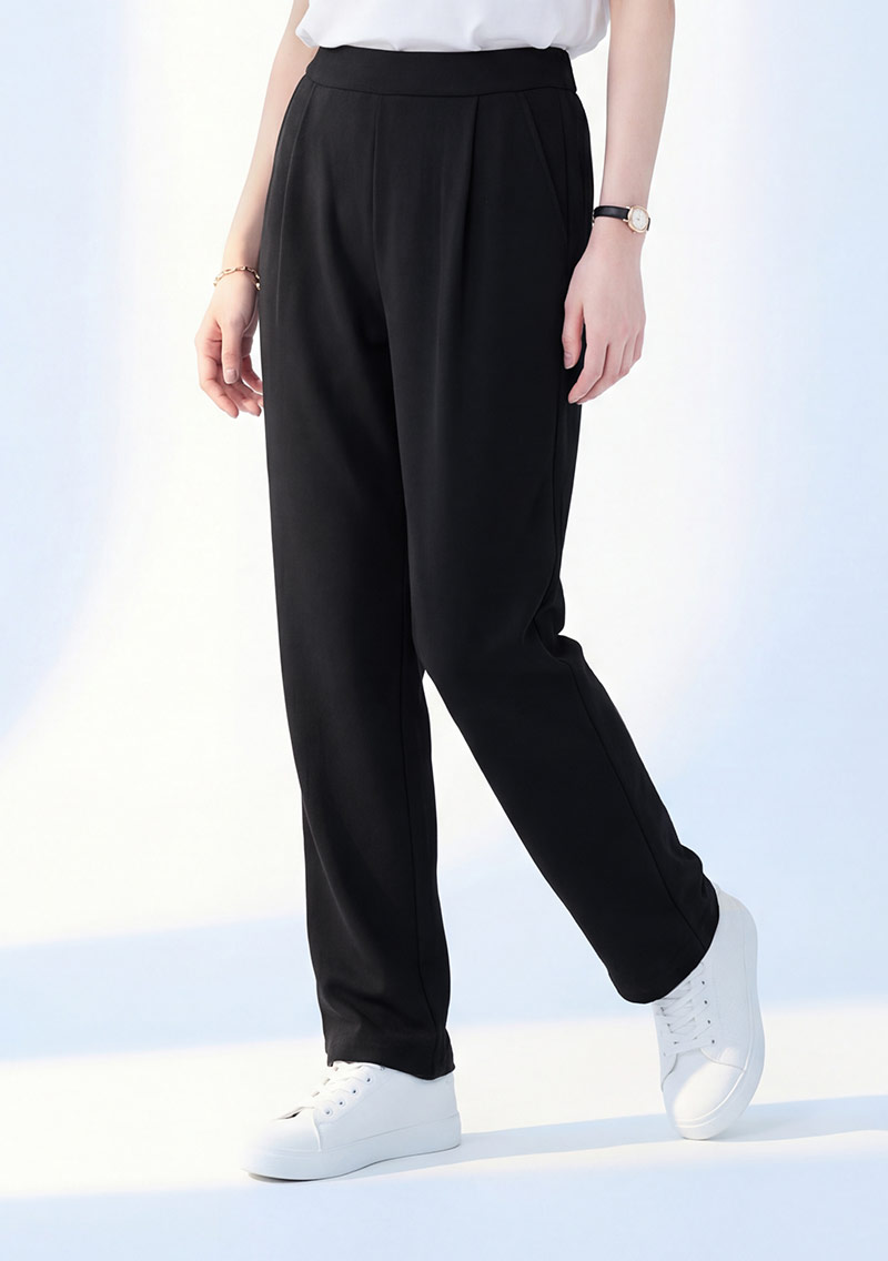 輕氧棉簡約壓褶長褲