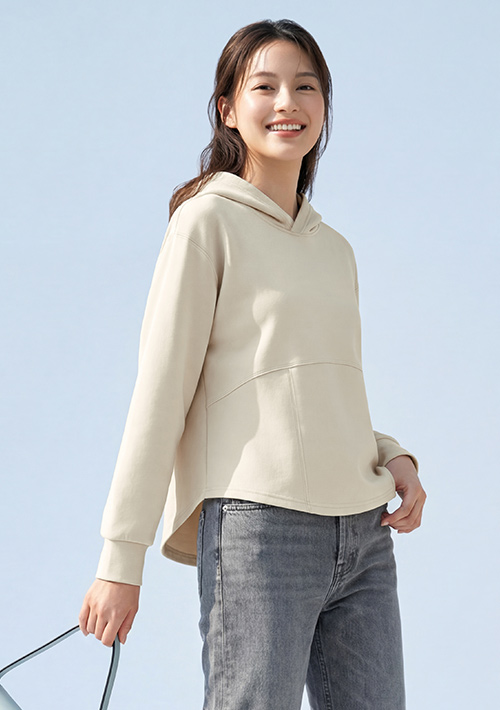 輕氧棉剪接連帽上衣
