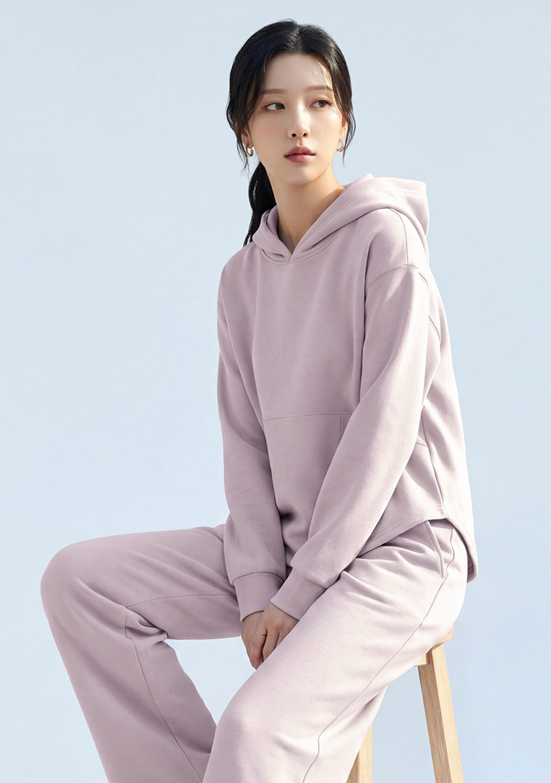 輕氧棉剪接連帽上衣