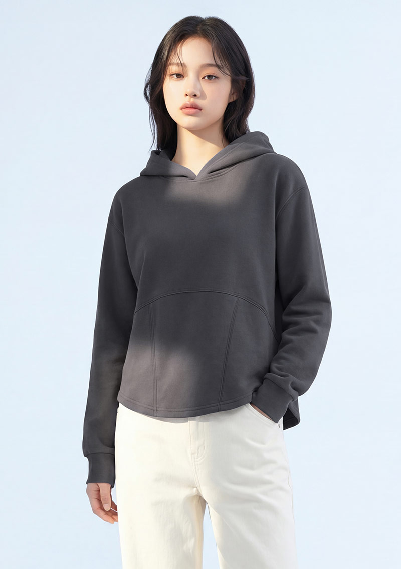 輕氧棉剪接連帽上衣