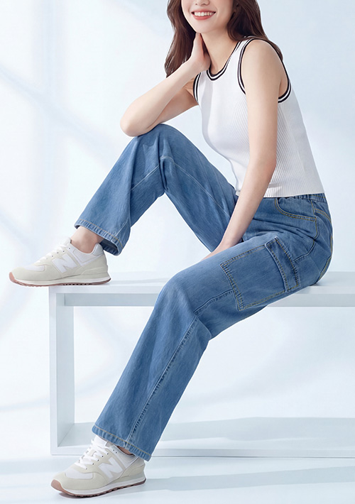 輕量牛仔工裝直筒褲