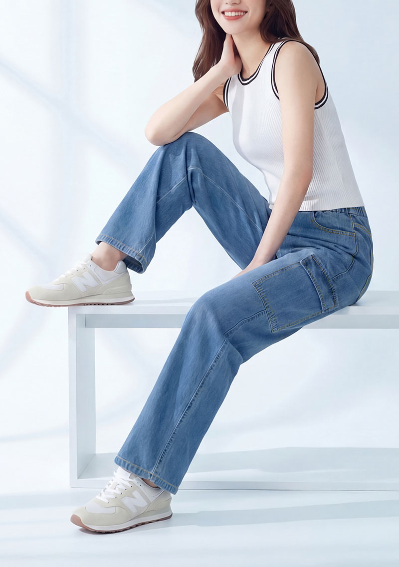 輕量牛仔工裝直筒褲