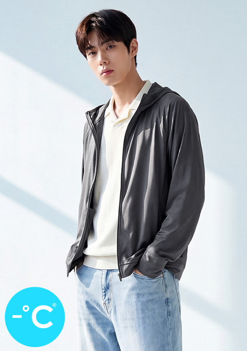 -°C 冰感【UPF50+防曬】網眼連帽涼感外套-男裝