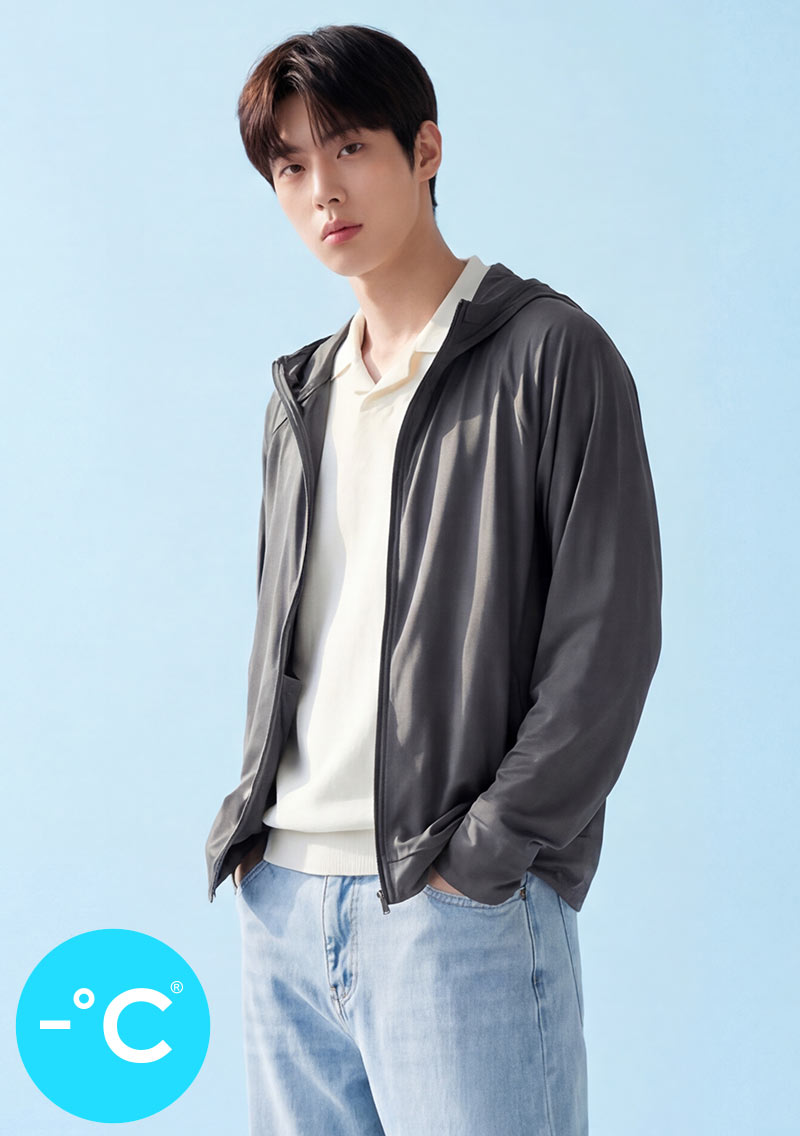 -°C 冰感【UPF50+防曬】網眼連帽涼感外套-男裝