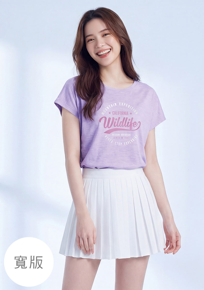 抗UV吸排寬版涼感文字印花圓領上衣