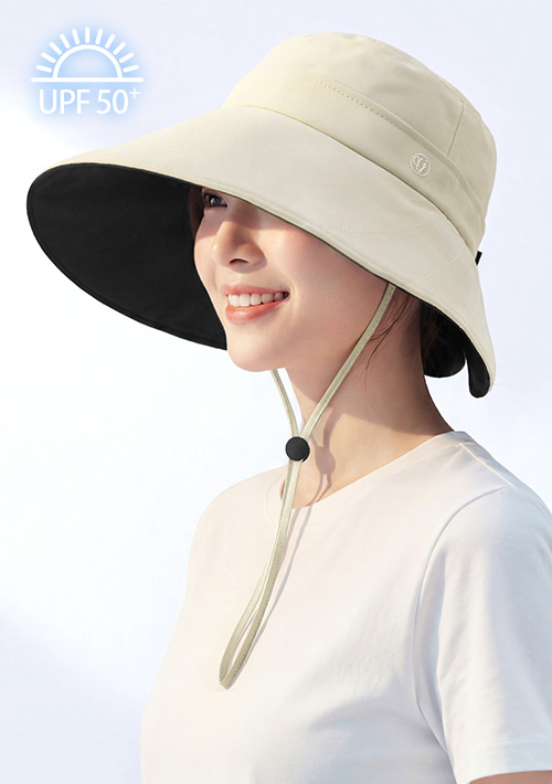 UPF50+大帽沿抗UV降溫黑膠遮陽帽