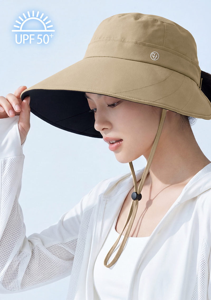UPF50+大帽沿抗UV降溫黑膠遮陽帽