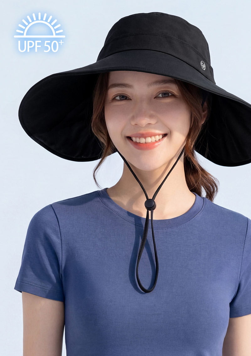 UPF50+大帽沿抗UV降溫黑膠遮陽帽