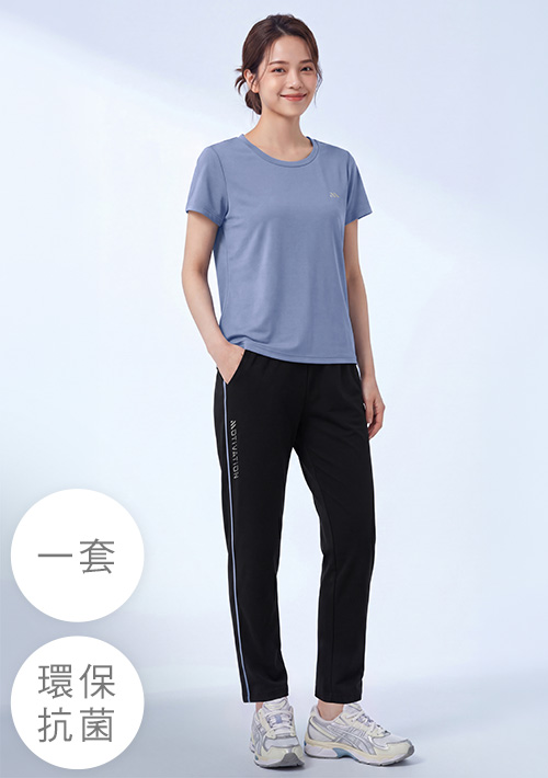 舒適.MIT永續環保材質-抗UV吸排抗菌反光印花運動長褲套裝