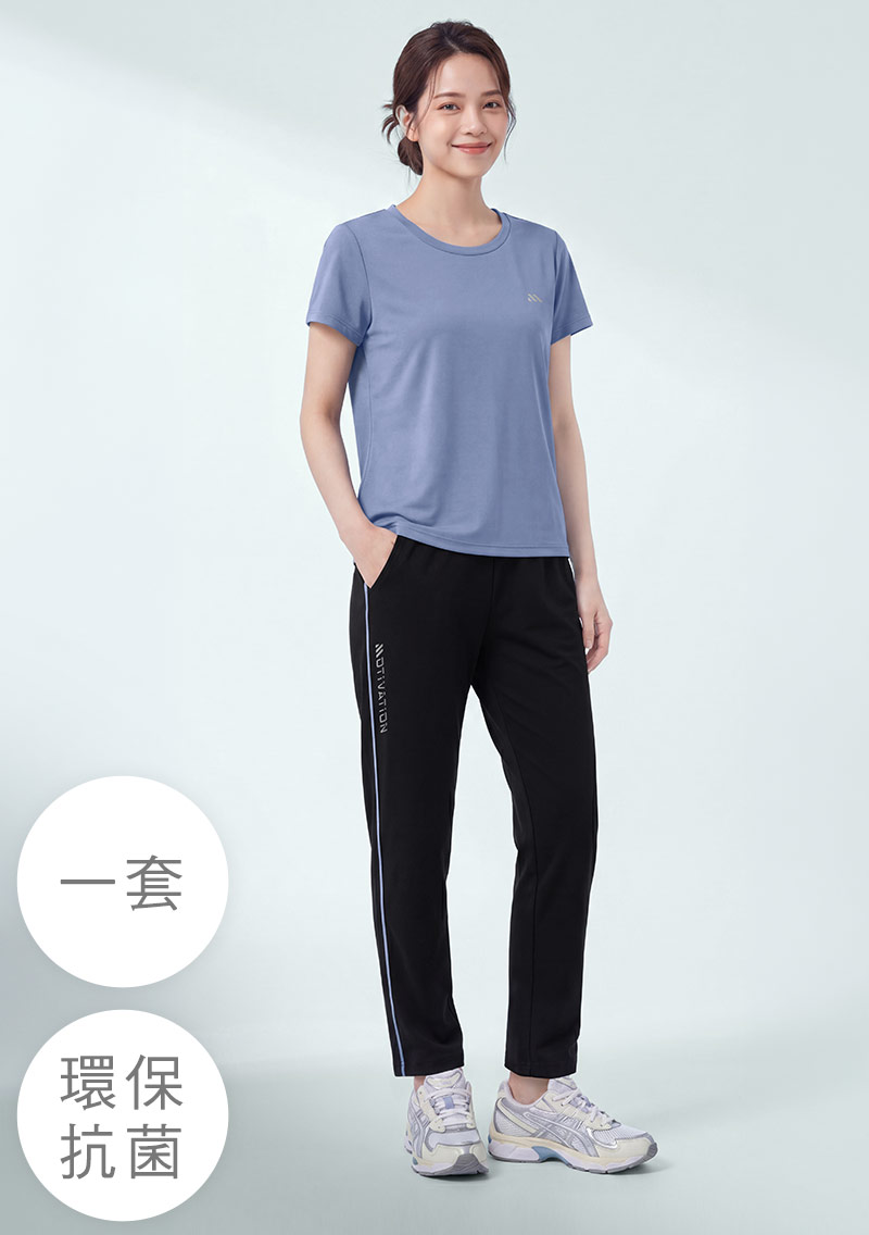 舒適.MIT永續環保材質-抗UV吸排抗菌反光印花運動長褲套裝