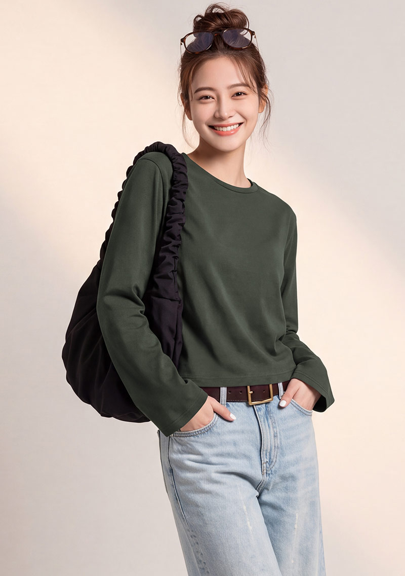 20支精梳棉長袖短版上衣
