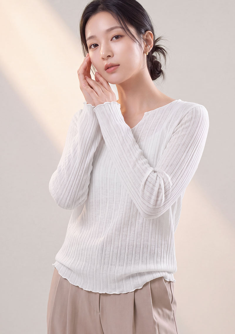 【限時$199】混麻透膚小V領上衣