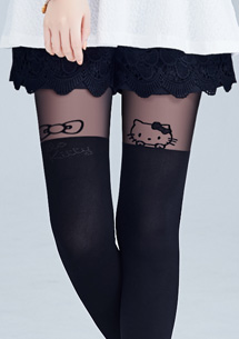 Hello Kitty顯瘦透膚假膝上襪