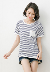 小清新口袋條紋上衣