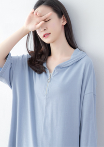 韓感拉鍊連帽棉質長上衣