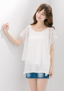 【限時$188】優雅美型蕾絲雪紡上衣