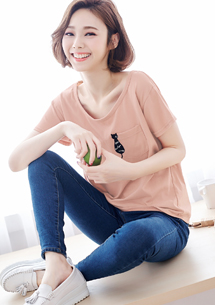 貓咪刺繡圓領棉質上衣