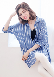 簡約直條紋棉麻襯衫