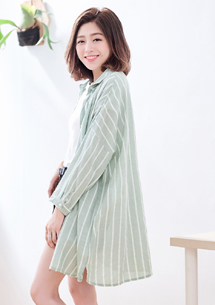 簡約直條紋棉麻襯衫