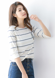 休閒甜感兔子彩色條紋上衣