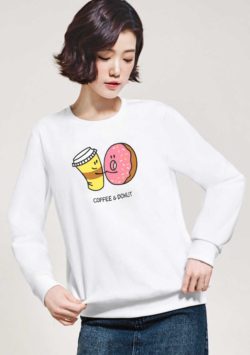甜甜圈配咖啡印花刷毛T恤