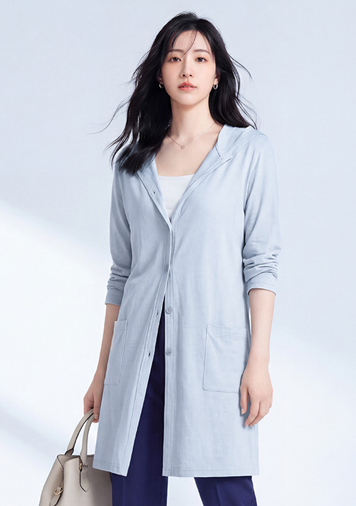 連帽長版竹節棉外套