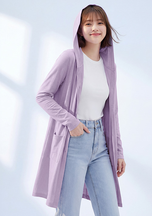 連帽長版竹節棉外套